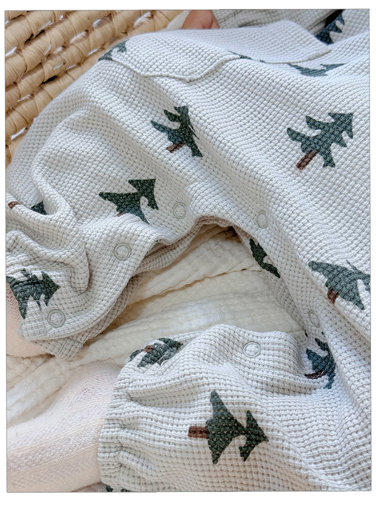 Spring Arrival Baby Unisex Long Sleeves Waffle Grid and Simple Pattern Rompers