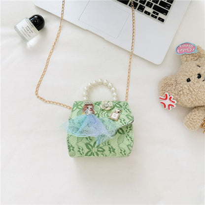Stylish Floral Carry-On Girls’ Portable Beaded Princess Crossbody Handbag