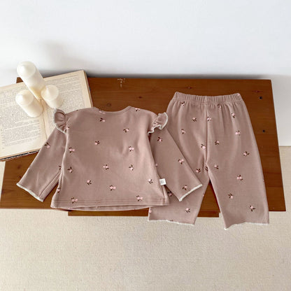 Spring and Autumn Baby Kids Girls Casual Floral Pattern Top and Pants Clothing Set