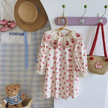 Arrival Autumn Girls Fruits and Cartoon Pattern Long Sleeves Dress
