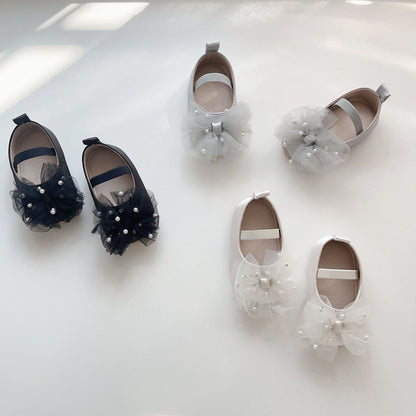Spring and Summer Baby Girl Fashion Beaded Tulle Patchwork Toddler Soft-Sole Anti-slip Walking Shoes