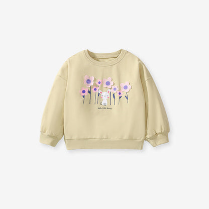 Autumn Warm Baby Kids Girls Cartoon Rabbit And Flowers Pattern Pullover Clothing Long Sleeves Top Sweatshirt-1