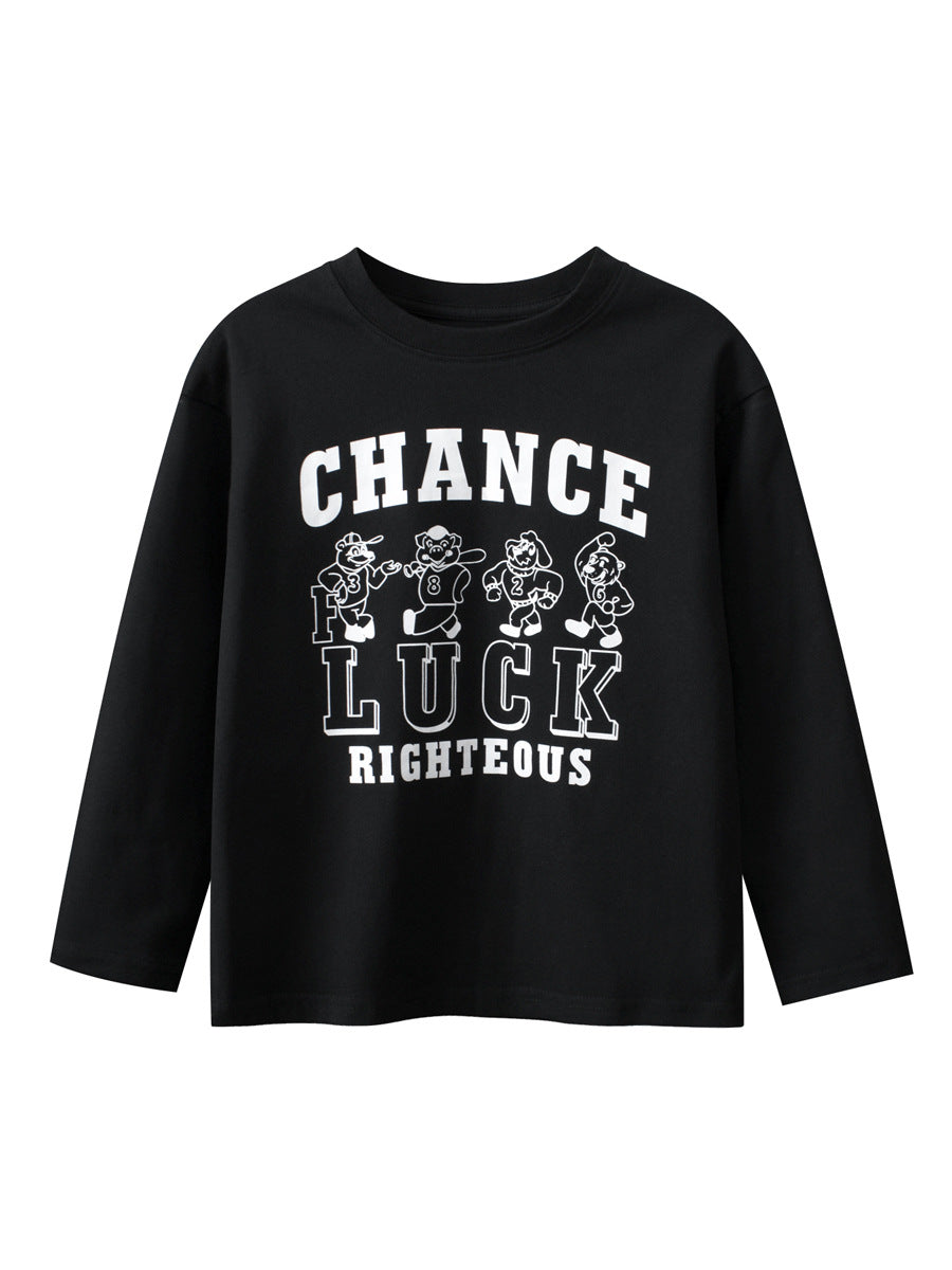Autumn Arrival Kids Boys Letters and Cartoon Print Crew Neck Long Sleeves Shirt