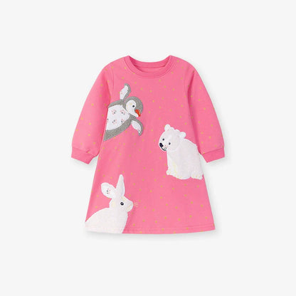 Autumn and Spring Arrival Stars and Animals Cartoon Pattern Long Sleeves Dress for Stylish Girls