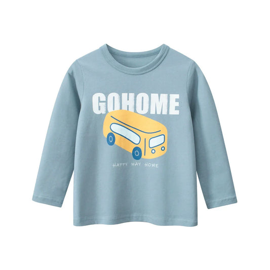 Autumn Baby Kids Boys Letters and Cartoon Print Long Sleeves Crew Neck Base Top Shirt