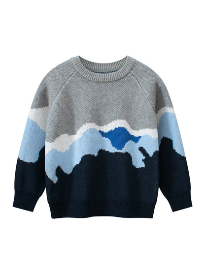 Baby Boy Kids Color Patchwork Crew Neck Long Sleeves Knitwear Pullover