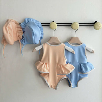 Arrival Baby Girl Color Patchwork Sleeveless Swimwear With Hats