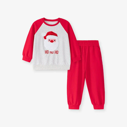 Spring and Autumn Boys Christmas Cartoon Pattern Long Sleeves Color Patchwork Sweatshirt and Pants Clothing Set