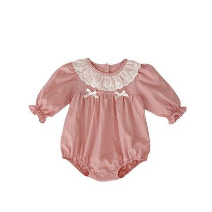 Spring Arrival Baby Girls Long Sleeves Floral Embroidered Collar Onesies Bodysuits