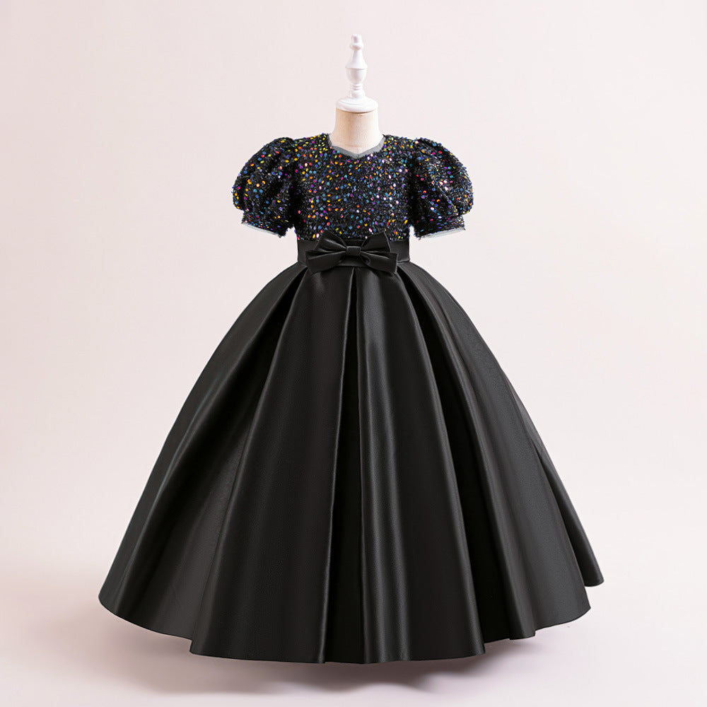 New Design Summer Baby Kids Girls Short Sleeves Glistening Sequin Festival Dress