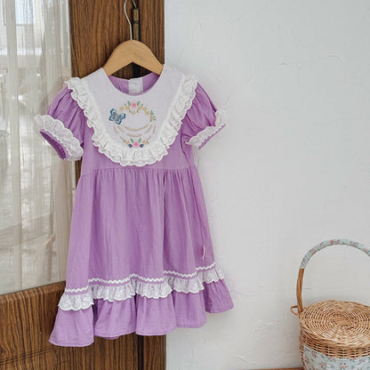 New Arrival Summer Baby Kids Girls Short Sleeves Noble Princess Dress