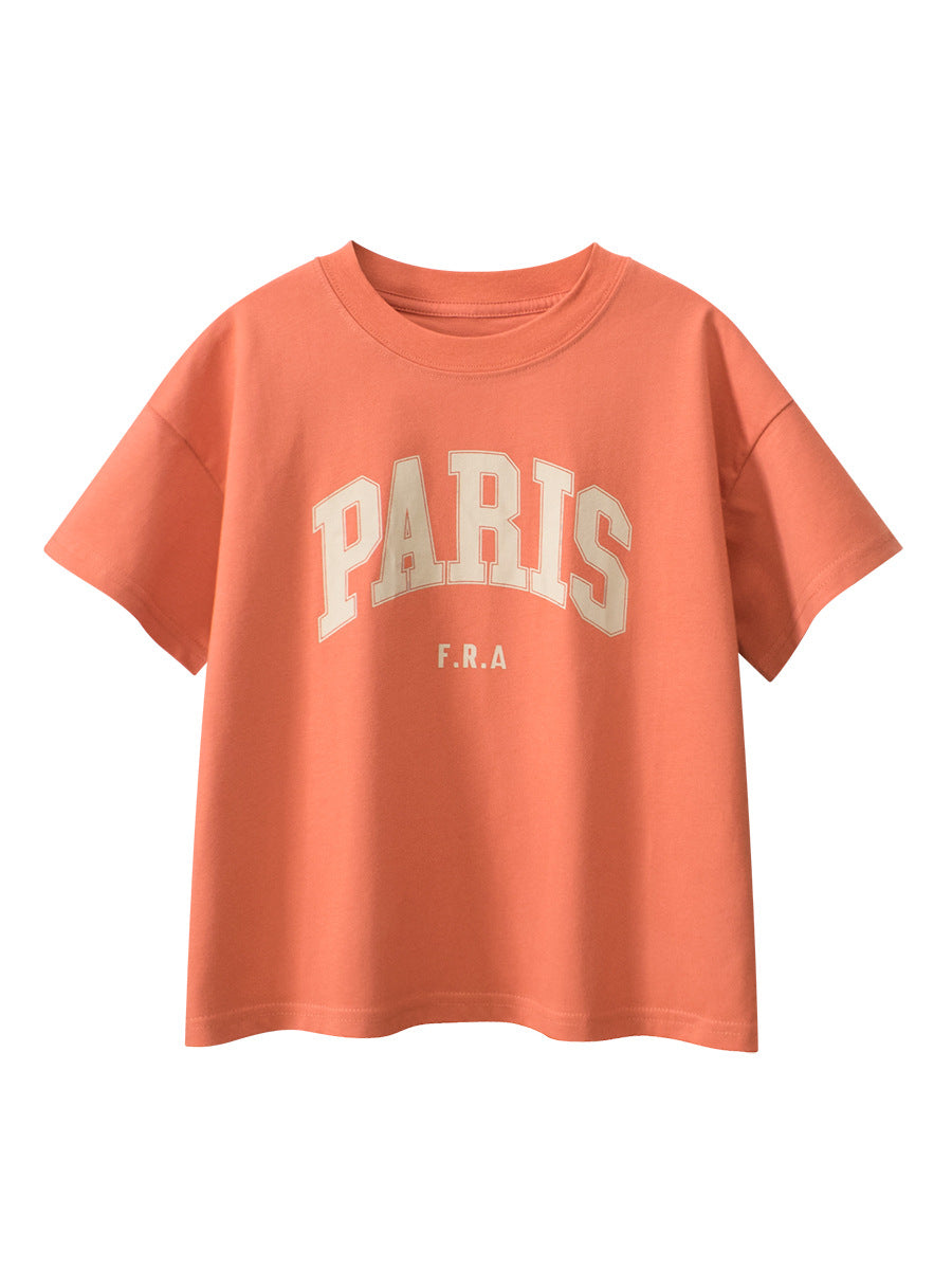 Boys and Girls’ Letters Print T-shirt in European and American Style-1