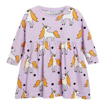 Baby Girl Unicorn Pattern Long Sleeves New Style Dress In Autumn Wearing Outfits