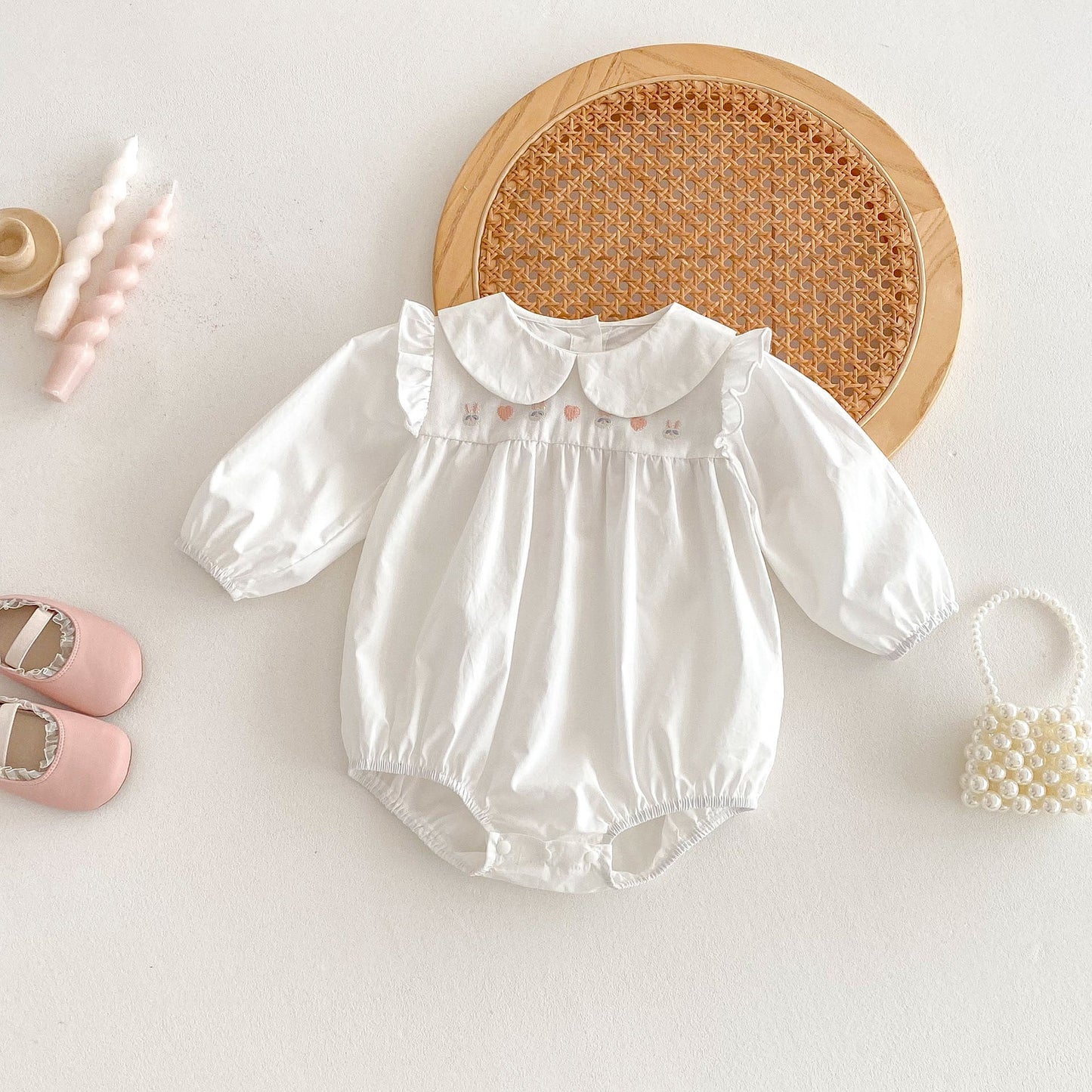 Spring Arrival Baby Girls Cute Rabbits and Heart Pattern Long Sleeves Onesies-1