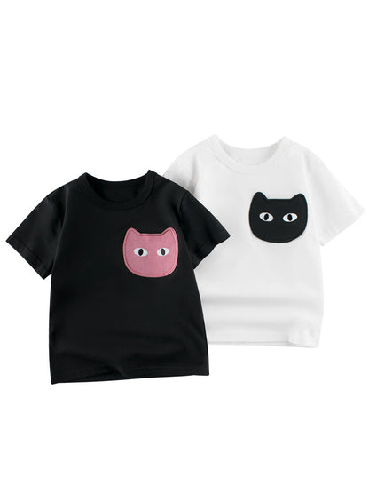 Cat Face Cartoon Pattern Girls T-Shirt In European And American Style For Summer