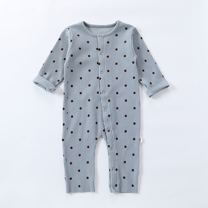 Spring Northern European Style Dots Print Crew Neck Comfy Onesies/Romper