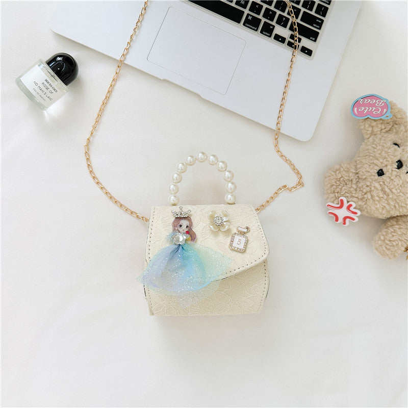 Stylish Floral Carry-On Girls’ Portable Beaded Princess Crossbody Handbag
