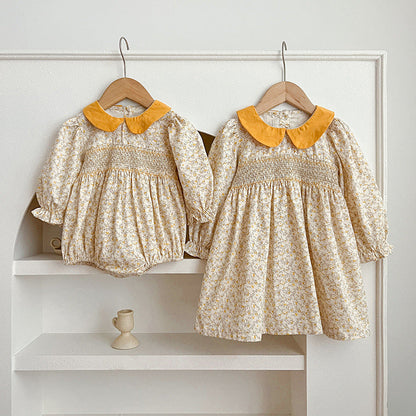 Spring Floral Graphic Sister Clothes Dress & Onesies