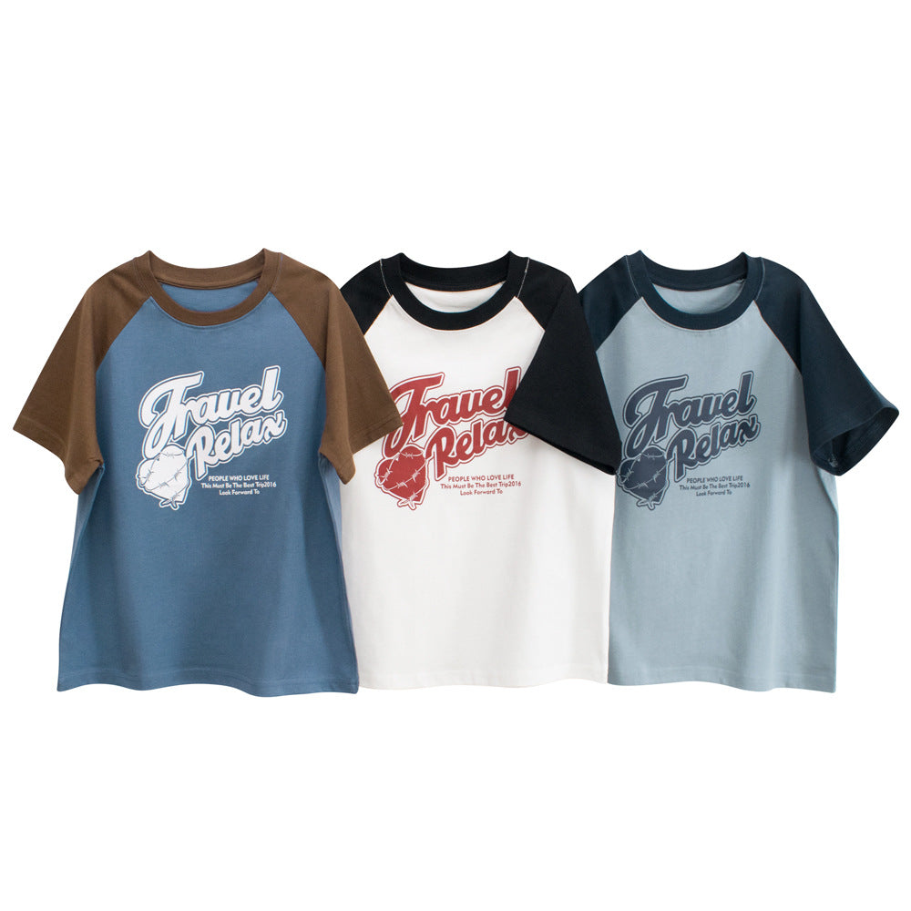 Boys’ Letters Pattern T-shirt in European and American Style-0
