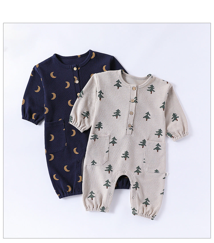 Spring Arrival Baby Unisex Long Sleeves Waffle Grid and Simple Pattern Rompers