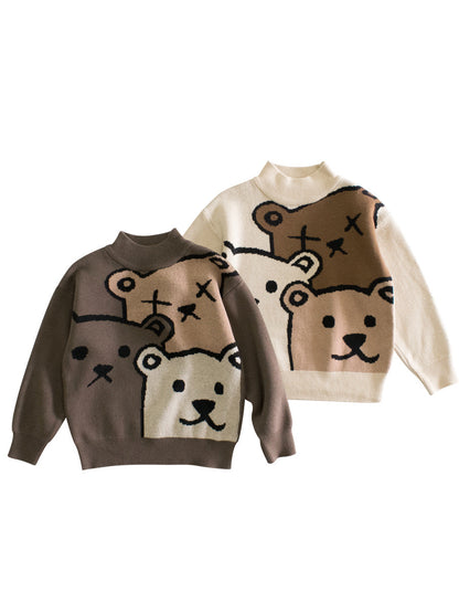 Baby Boys Teddy Bears Confusing Cartoon Mock Neck Long Sleeve Pullover