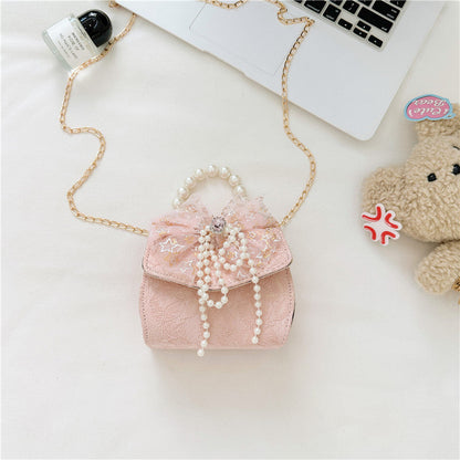 Stylish Floral Carry-On Girls’ Portable Beaded Princess Crossbody Handbag