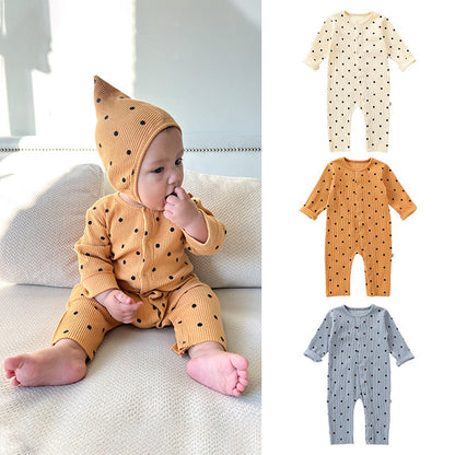 Spring Northern European Style Dots Print Crew Neck Comfy Onesies/Romper