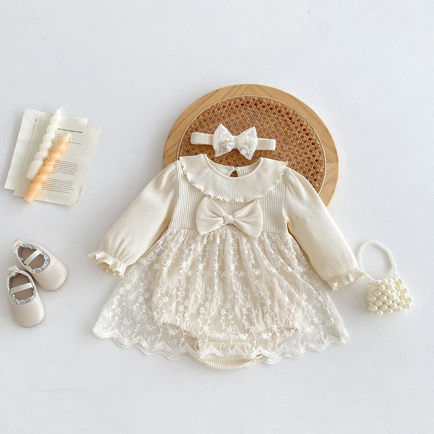 Spring Arrival Baby Girls Cute Floral Embroidered Tulle Long Sleeves Onesies