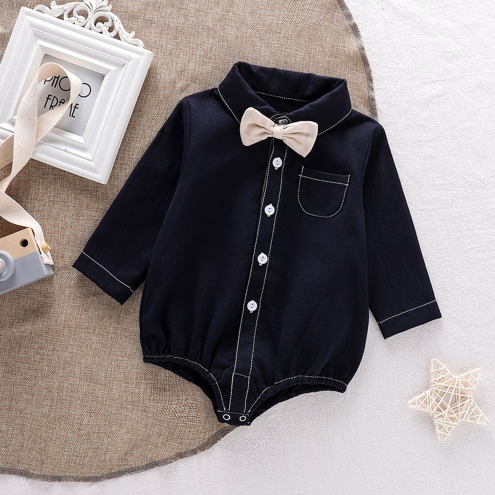 Baby Boys Long Sleeves Single Breasted Turn-down Collar Onesies-3