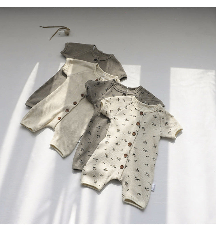 Baby 1pcs Allover Floral Graphic & Solid Single Breasted One PieceJumpsuit-0