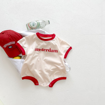 Baby Unisex Girl Boy Letter Print Round Collar Cotton Onesie