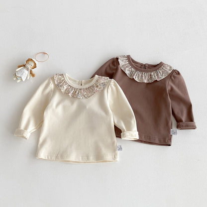 Autumn Arrival Baby Girls Flowers Pattern Collar Long Sleeves Top