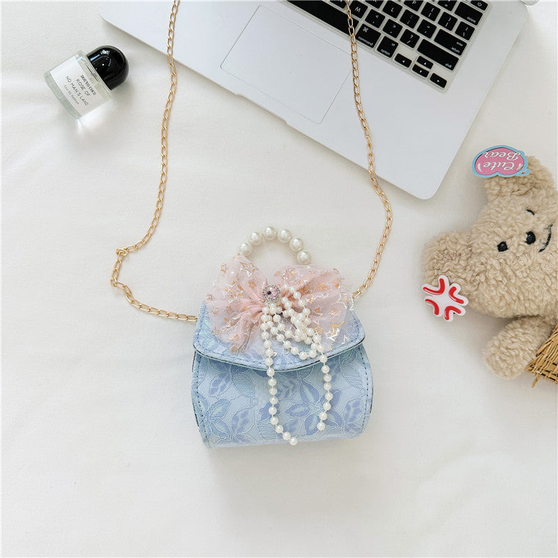 Stylish Floral Carry-On Girls’ Portable Beaded Princess Crossbody Handbag