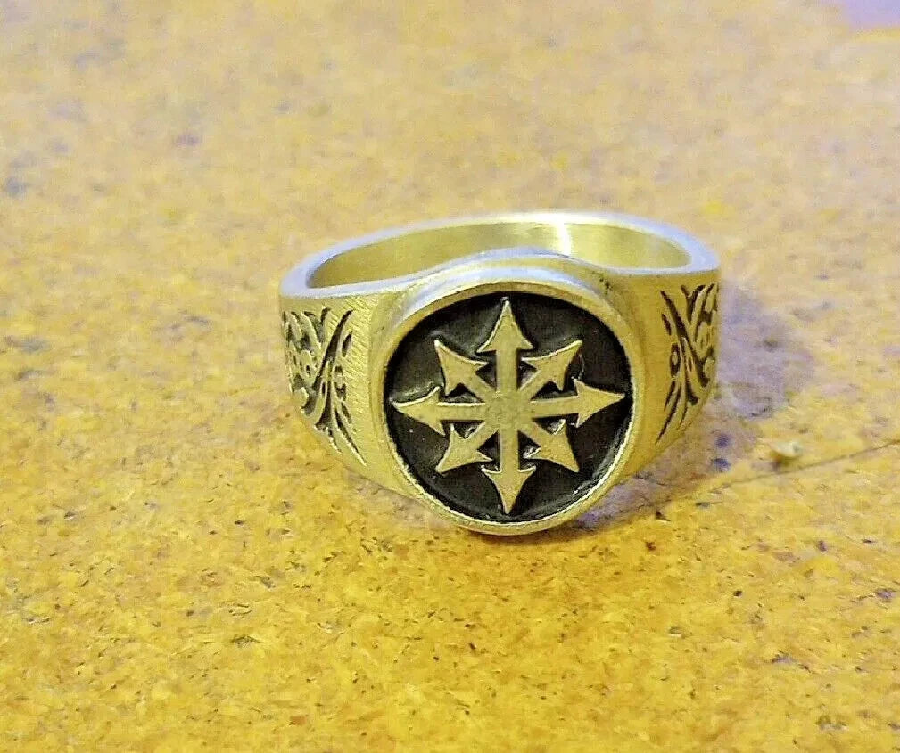 Chaos Symbol Ring 8 pointed star available sizes 7 to 14 Free Shipping