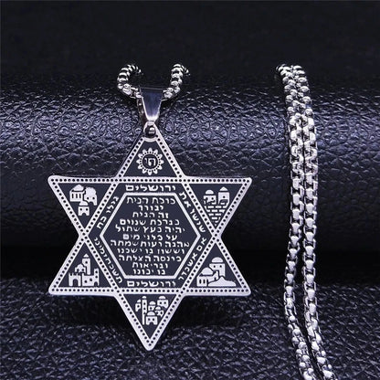 NEW Hexagram Star Pendant Jewish Star of David Stainless Steel Necklace