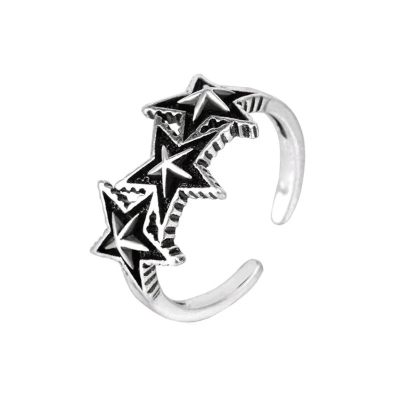 Silver Color Three Star Adjustable Size Rings for Women Men Open Rings