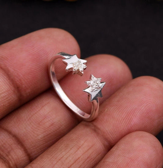 Delicate Star Stackable Ring in 925 Silver With CZ Zircon Engagement Ring Gift