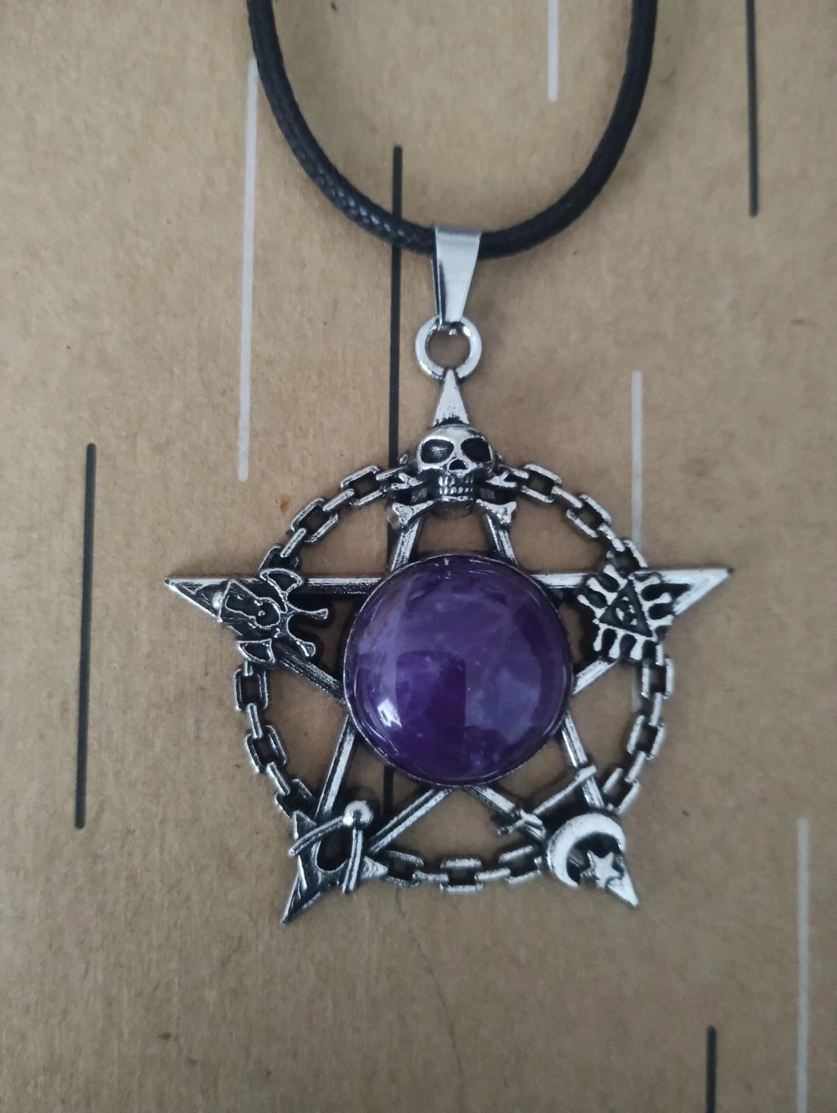 Purple Skull Star Moon Chain Ring Pendant on Leather Cord Necklace New