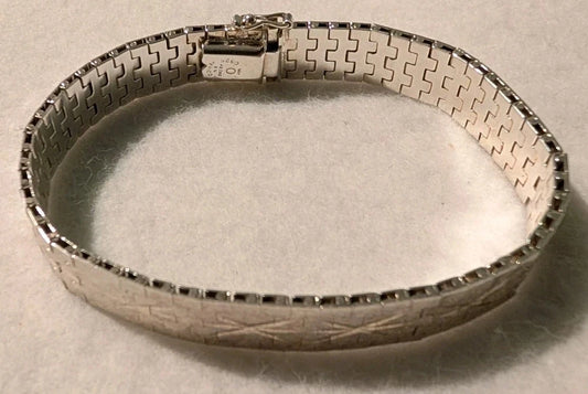 925 Sterling Silver Diamond Cut Flat Bracelet Mexico Star Pattern