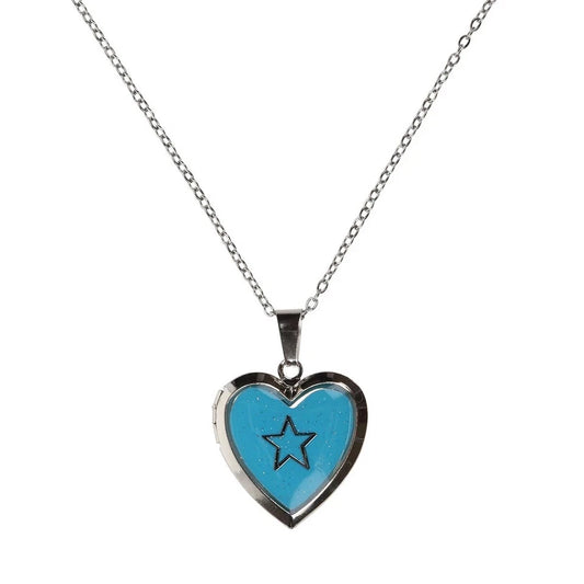 Personalised Glow Up Locket Necklace Kids Heart Shaped Pendant Glow Dark Name