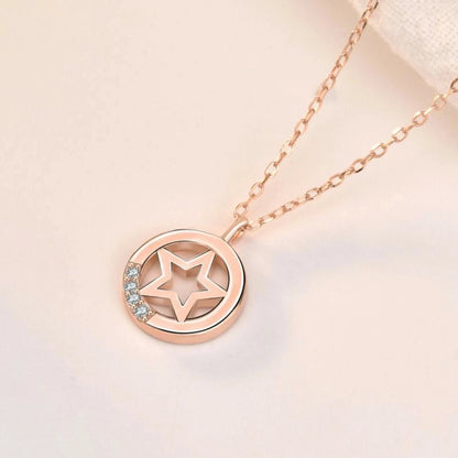 Casual Hollow Star CZ 925 Sterling Silver Necklace,Rose Gold,Pendant,Jewelry