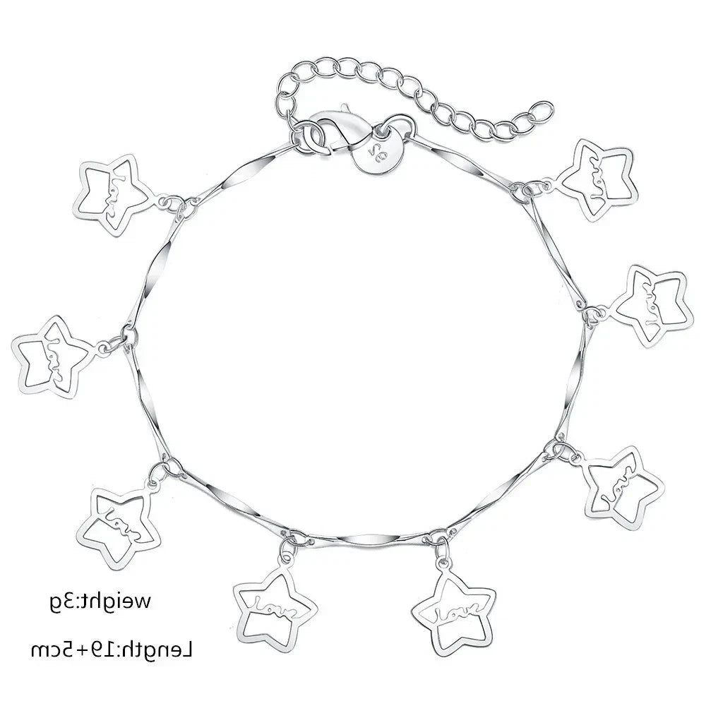 New 8 Inches 925 Sterling Silver Star Bracelet For Women Fashion Wedding Jewelry