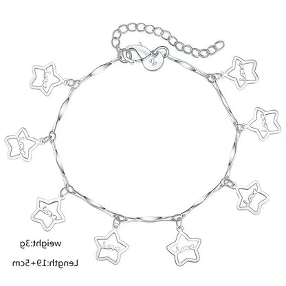 New 8 Inches 925 Sterling Silver Star Bracelet For Women Fashion Wedding Jewelry