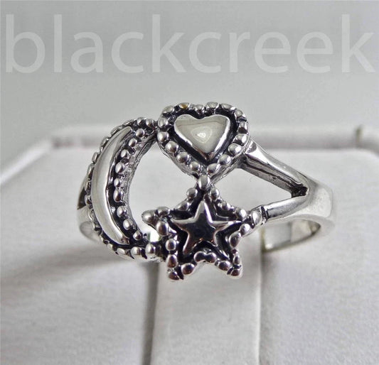 925 Sterling Silver ~ Lady's~ Star ~ Moon~ Heart ~ Ring ~ Size 5-12