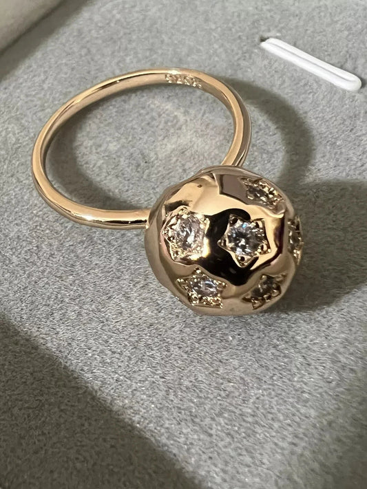 Beautiful Ball Natural Star Zircon Rose Gold Color Marked Ring Size 9.5