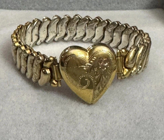 Vintage Engraved Sweetheart Bracelet Co-Star Sterling Base Expandable Bracelet