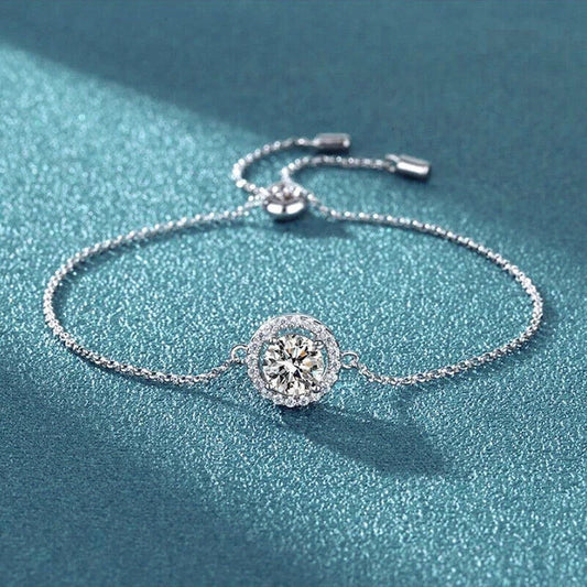 1CT Moissanite Star Moon Women Bracelet 925 Sterling Silver Pass Diamond Tester
