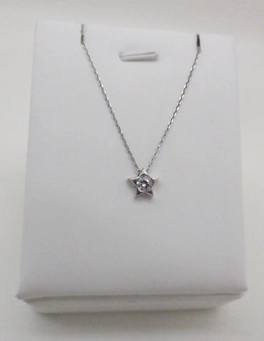925 Silver Stone Detailed Star Pendant Necklace Sterling Silver CZ 18"