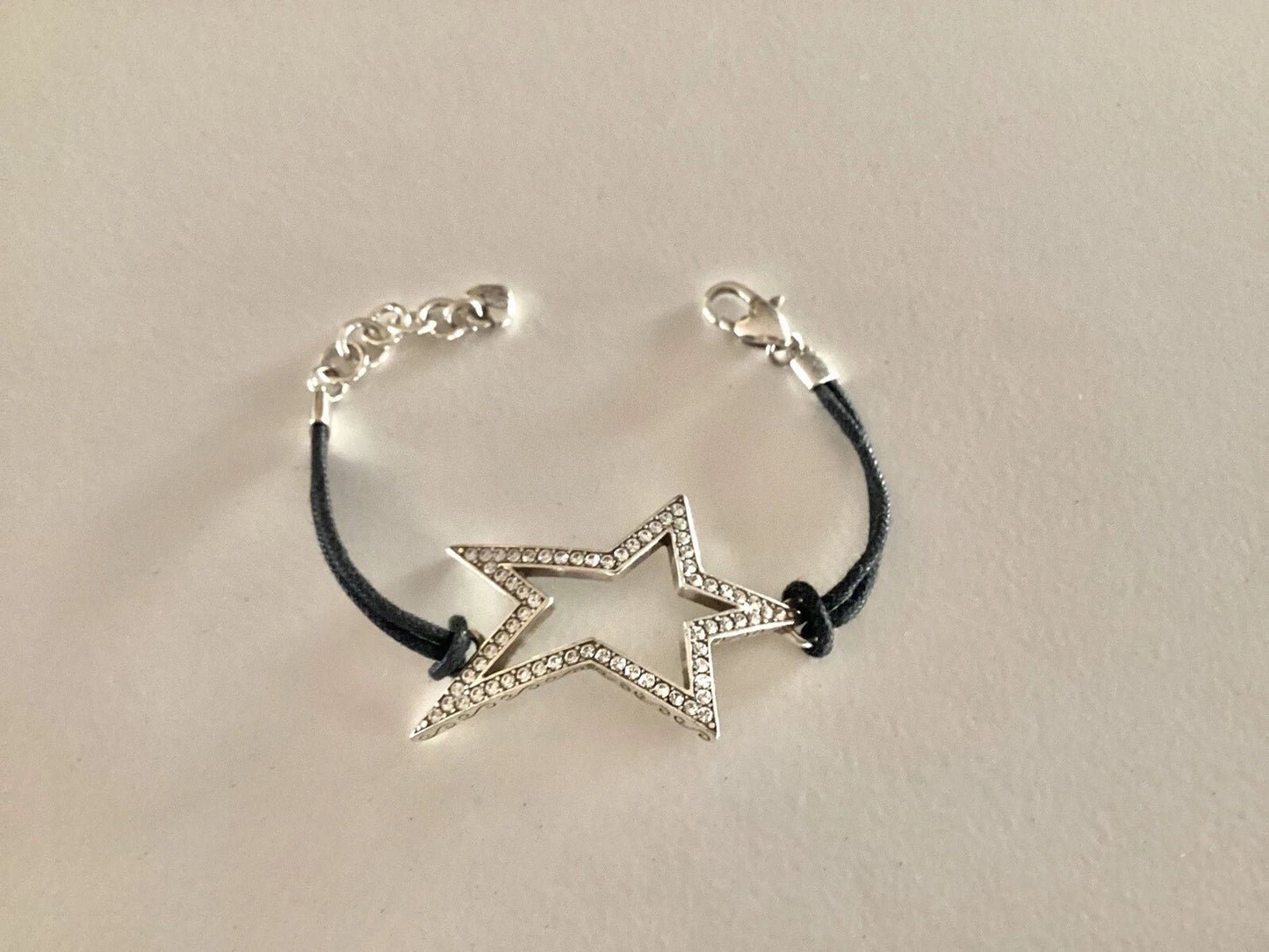 Brighton Starry Night Uber Star Bracelet Clear Crystals Black Cord Silver