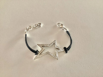 Brighton Starry Night Uber Star Bracelet Clear Crystals Black Cord Silver